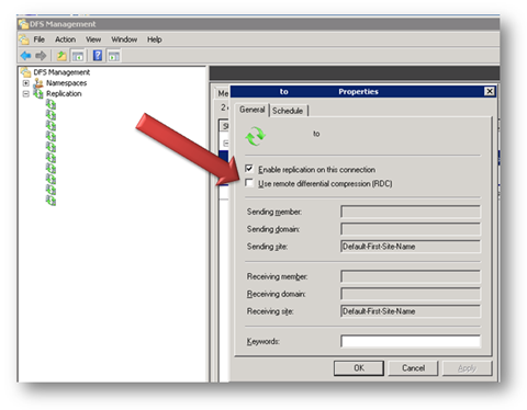 DFS Replication “Disable Remote Differential Compression (RDC